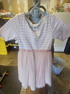 Youngland Pink and White Striped Tulle Dress